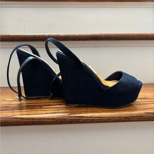 Navy Blue Wedge Sandals